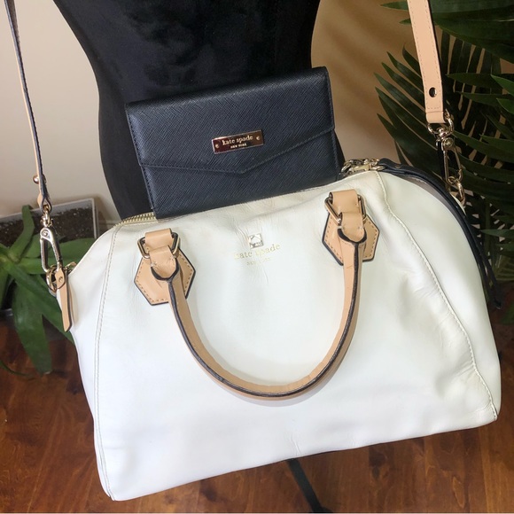 Kate Spade Off White Tan Pippa Parnell Street Leather Satchel Beige w/ Wallet - Picture 4 of 13